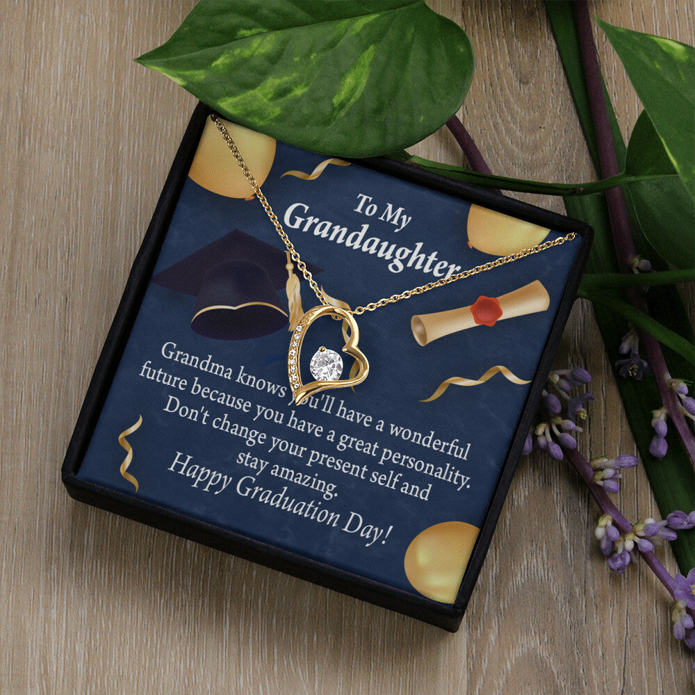 To My Granddaughter Stay Amazing Graduation Gift From Grandma Forever Necklace w Message Card-Express Your Love Gifts