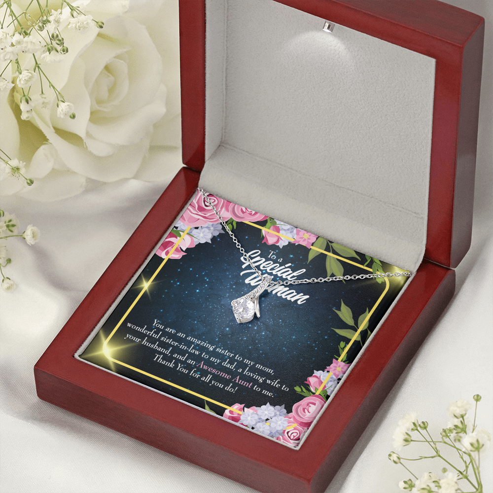 To My Granddaughter To My Aunt Awesome Auntie Alluring Ribbon Necklace Message Card-Express Your Love Gifts