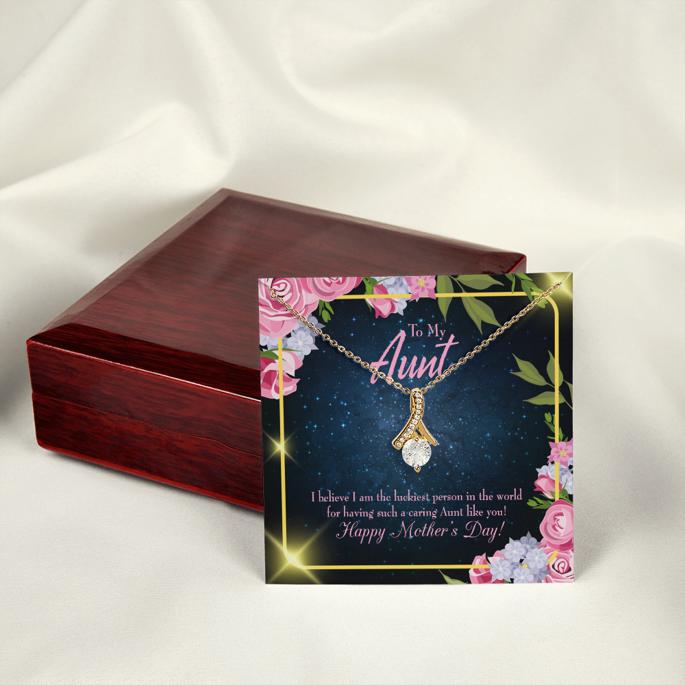 To My Granddaughter To My Aunt Luckiest Aunt Alluring Ribbon Necklace Message Card-Express Your Love Gifts