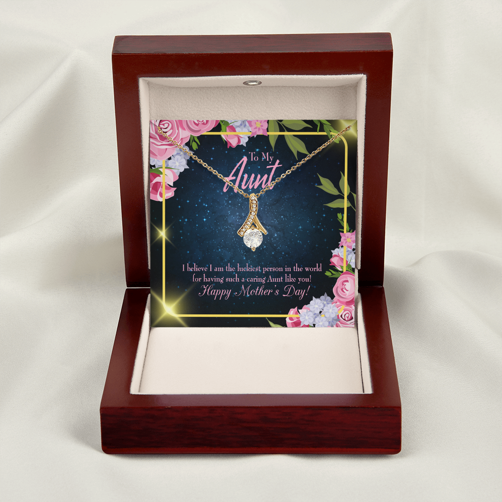 To My Granddaughter To My Aunt Luckiest Aunt Alluring Ribbon Necklace Message Card-Express Your Love Gifts