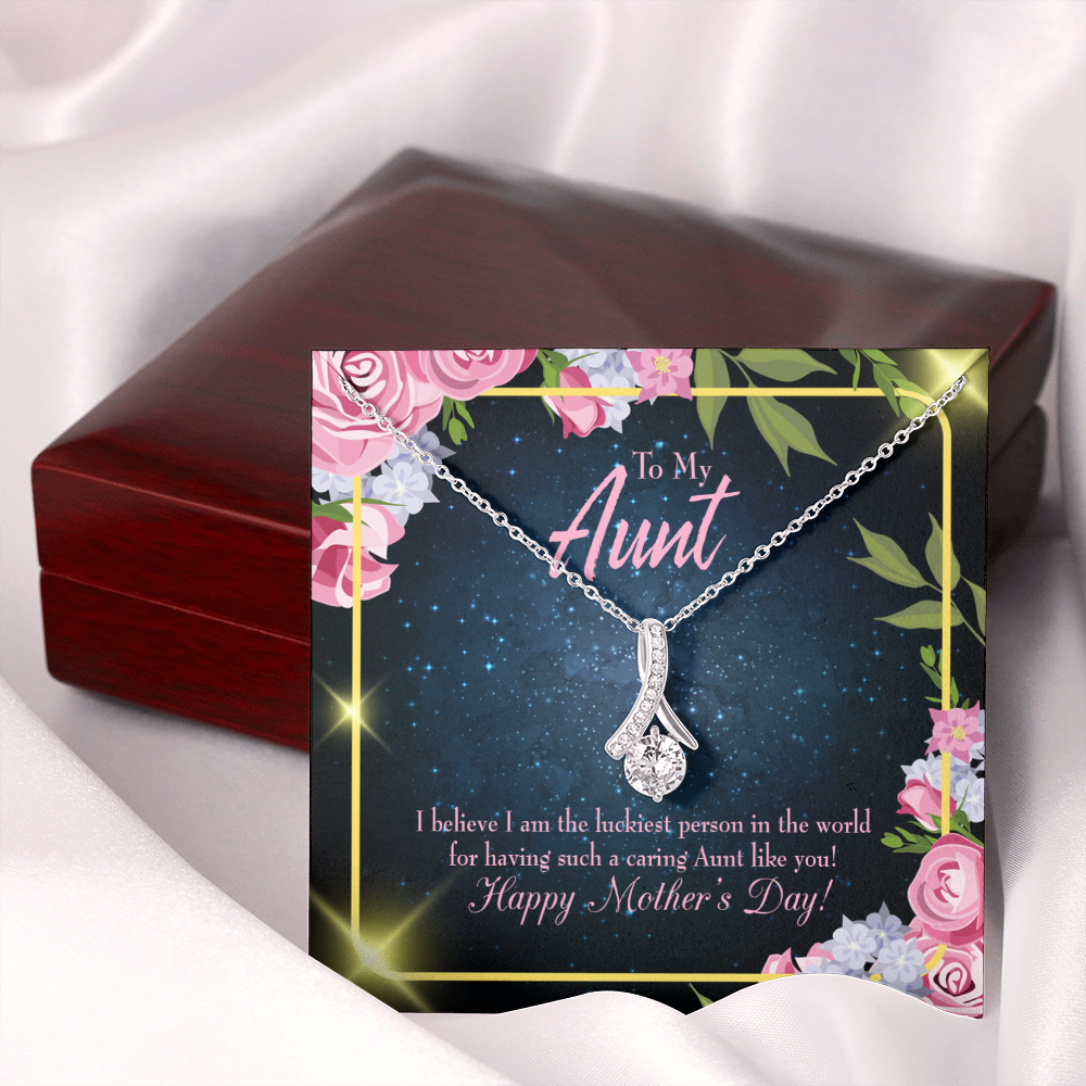 To My Granddaughter To My Aunt Luckiest Aunt Alluring Ribbon Necklace Message Card-Express Your Love Gifts