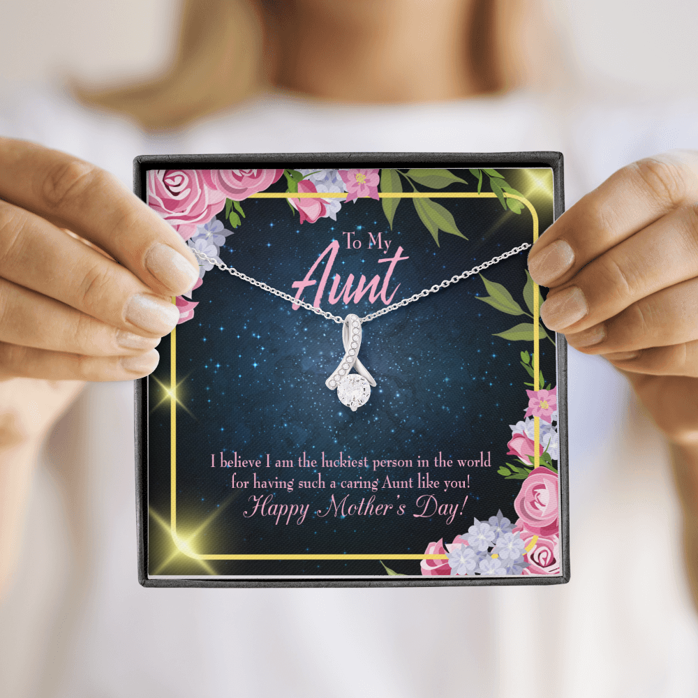 To My Granddaughter To My Aunt Luckiest Aunt Alluring Ribbon Necklace Message Card-Express Your Love Gifts