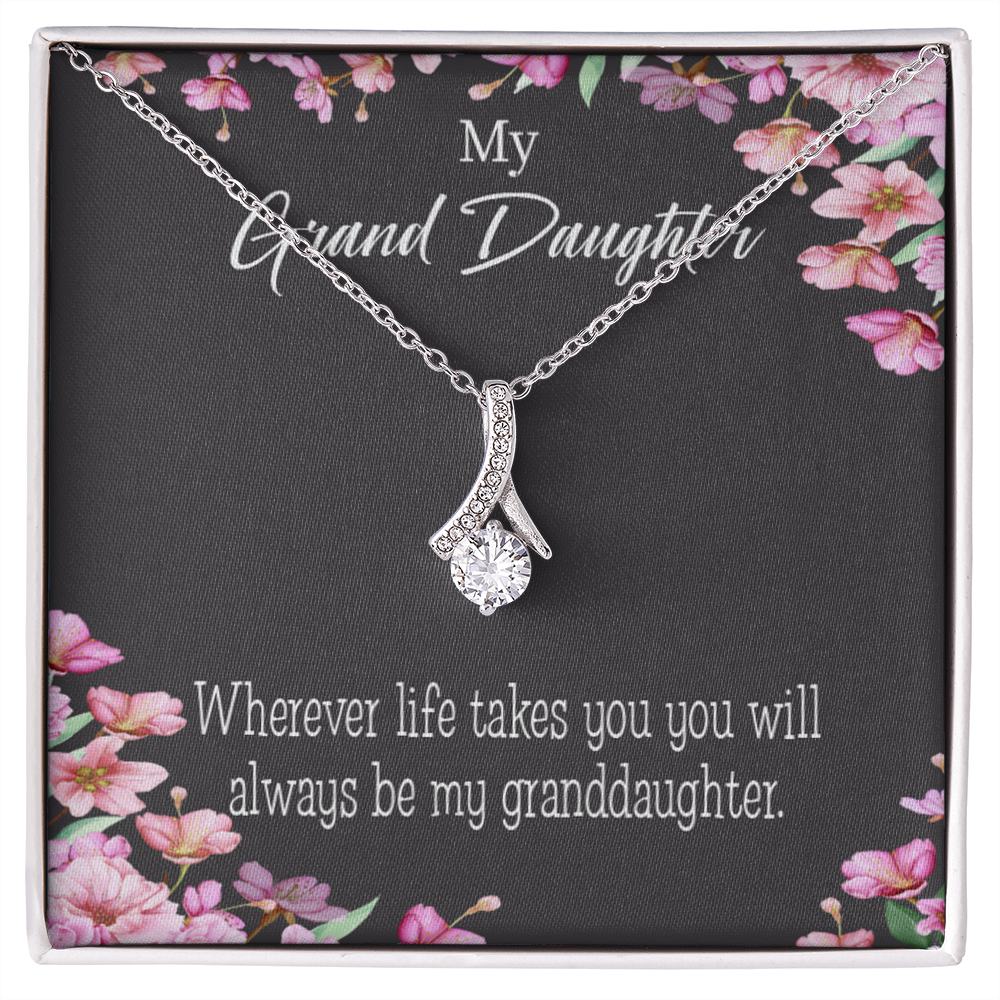 To My Granddaughter Wherever Life Alluring Ribbon Necklace Message Card-Express Your Love Gifts