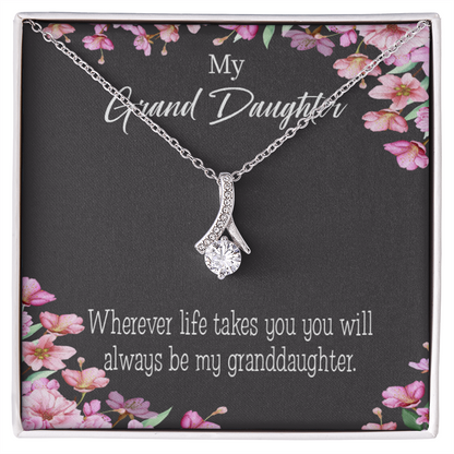 To My Granddaughter Wherever Life Alluring Ribbon Necklace Message Card-Express Your Love Gifts