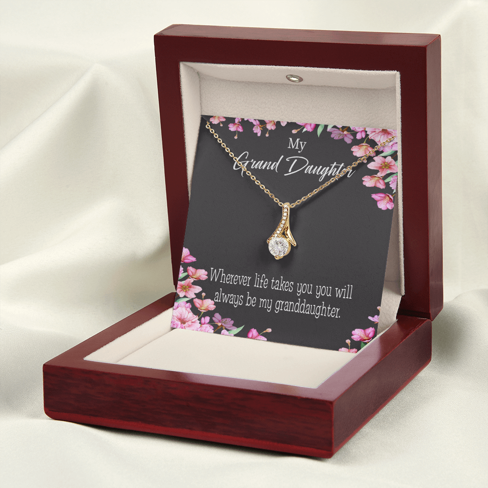 To My Granddaughter Wherever Life Alluring Ribbon Necklace Message Card-Express Your Love Gifts