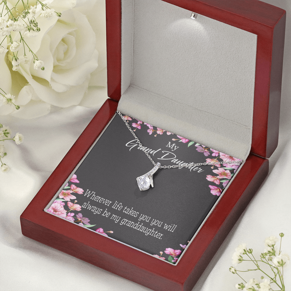 To My Granddaughter Wherever Life Alluring Ribbon Necklace Message Card-Express Your Love Gifts