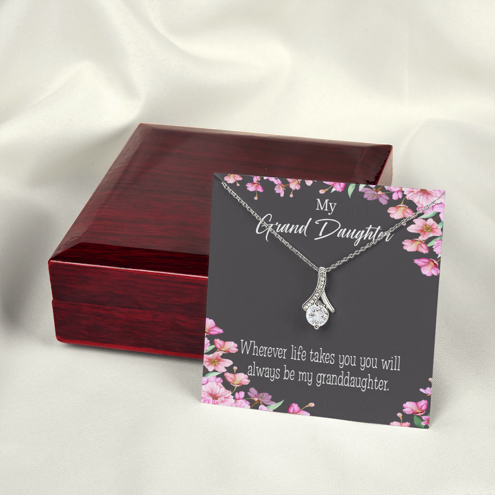 To My Granddaughter Wherever Life Alluring Ribbon Necklace Message Card-Express Your Love Gifts
