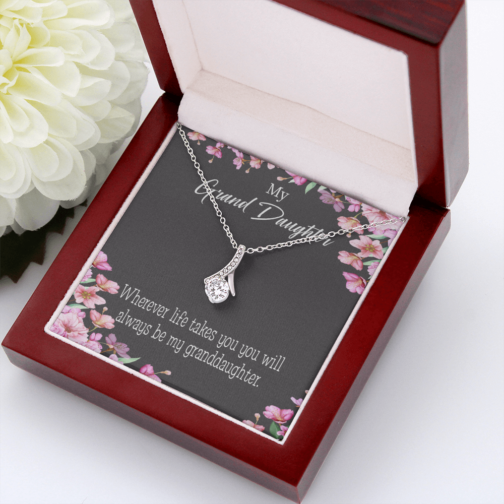 To My Granddaughter Wherever Life Alluring Ribbon Necklace Message Card-Express Your Love Gifts
