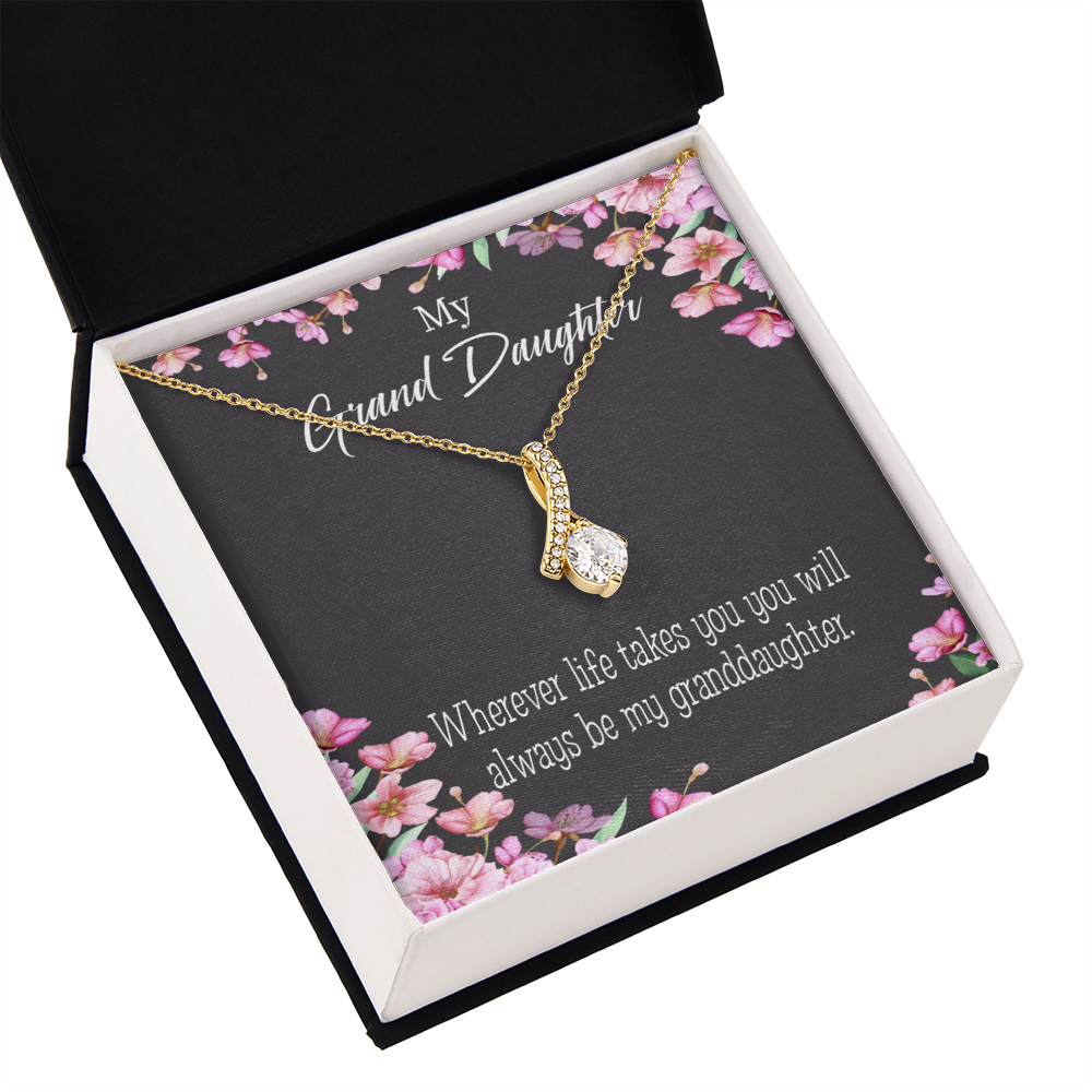 To My Granddaughter Wherever Life Alluring Ribbon Necklace Message Card-Express Your Love Gifts