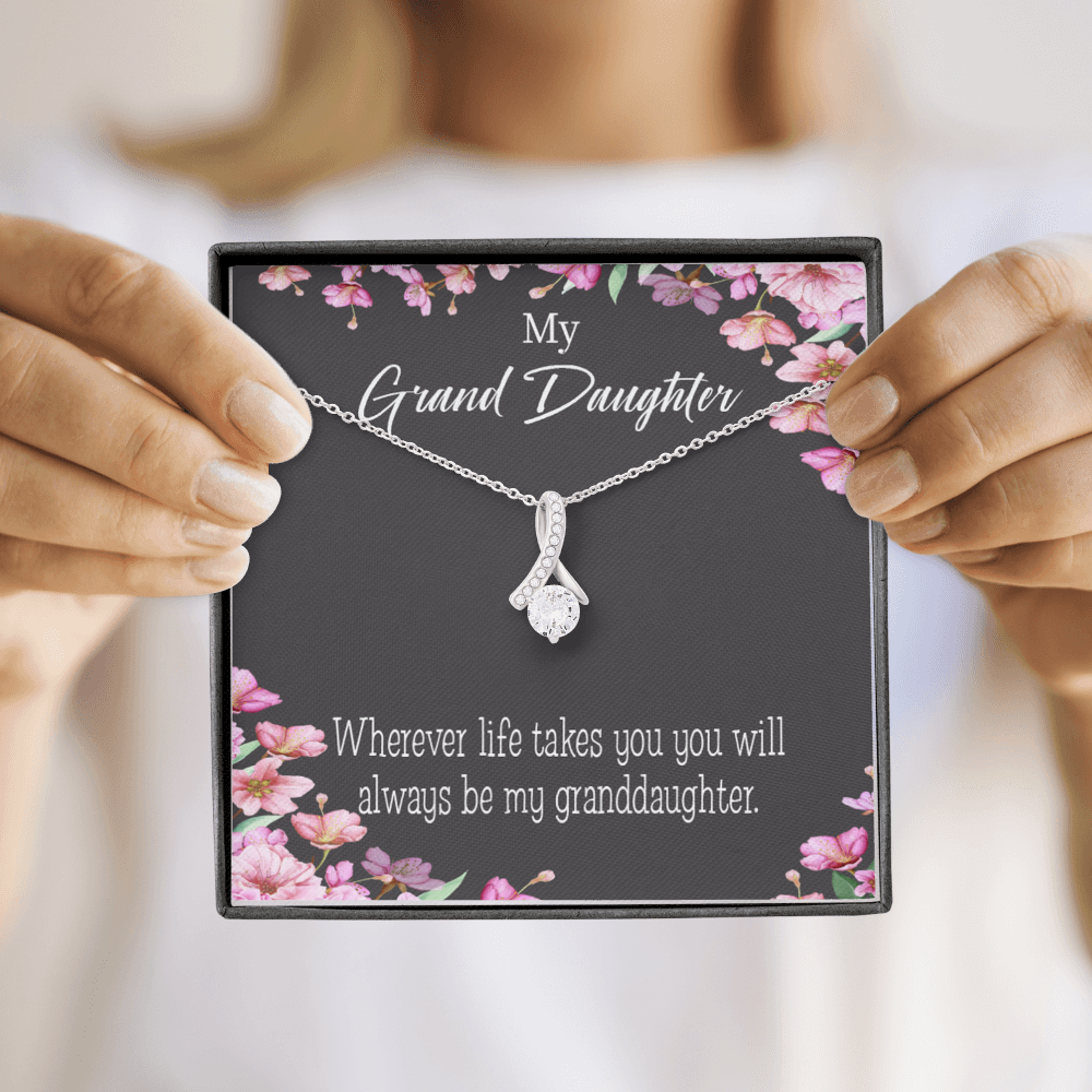 To My Granddaughter Wherever Life Alluring Ribbon Necklace Message Card-Express Your Love Gifts