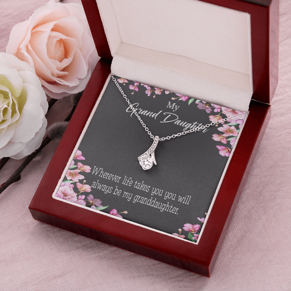 To My Granddaughter Wherever Life Alluring Ribbon Necklace Message Card-Express Your Love Gifts