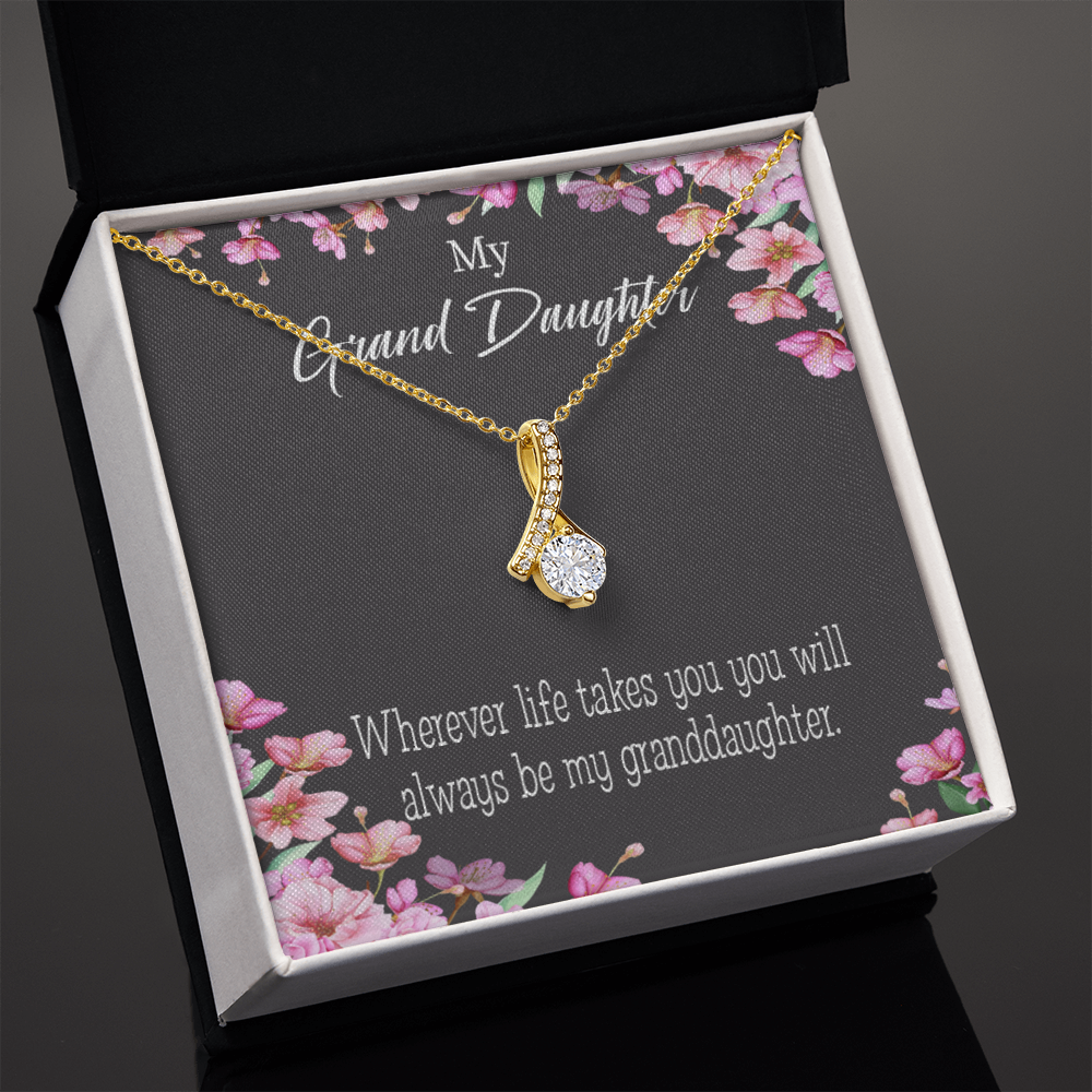 To My Granddaughter Wherever Life Alluring Ribbon Necklace Message Card-Express Your Love Gifts