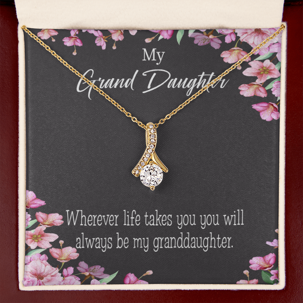 To My Granddaughter Wherever Life Alluring Ribbon Necklace Message Card-Express Your Love Gifts