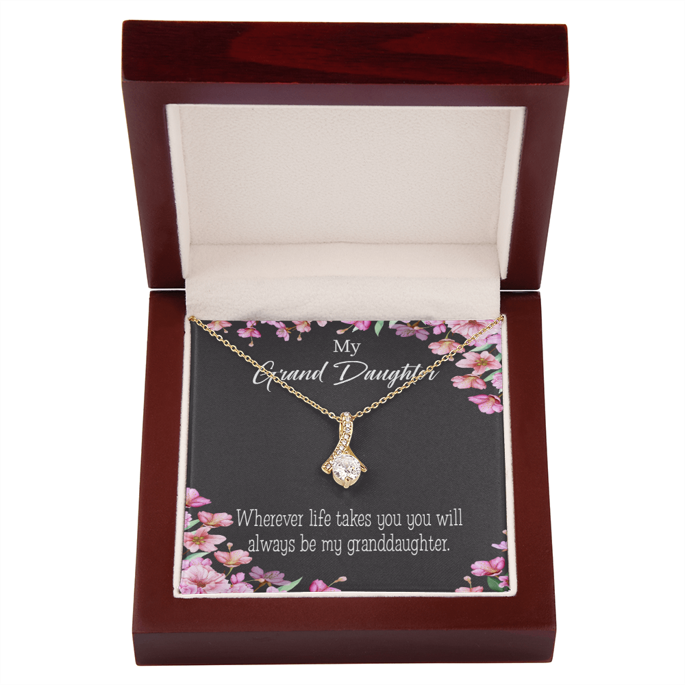 To My Granddaughter Wherever Life Alluring Ribbon Necklace Message Card-Express Your Love Gifts