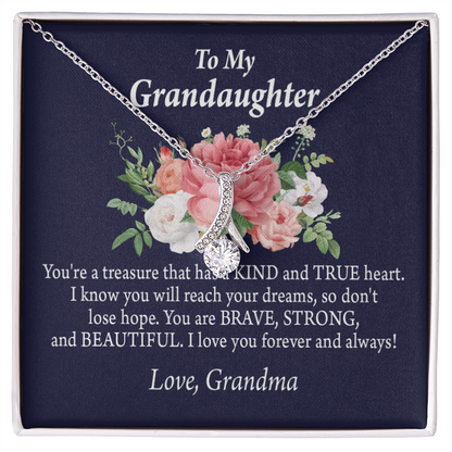 To My Granddaughter You're a Treasure Alluring Ribbon Necklace Message Card-Express Your Love Gifts