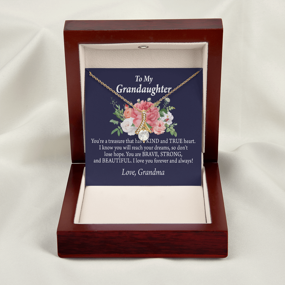 To My Granddaughter You're a Treasure Alluring Ribbon Necklace Message Card-Express Your Love Gifts