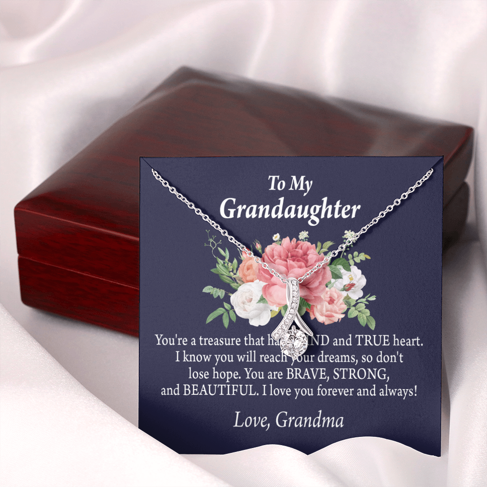 To My Granddaughter You're a Treasure Alluring Ribbon Necklace Message Card-Express Your Love Gifts