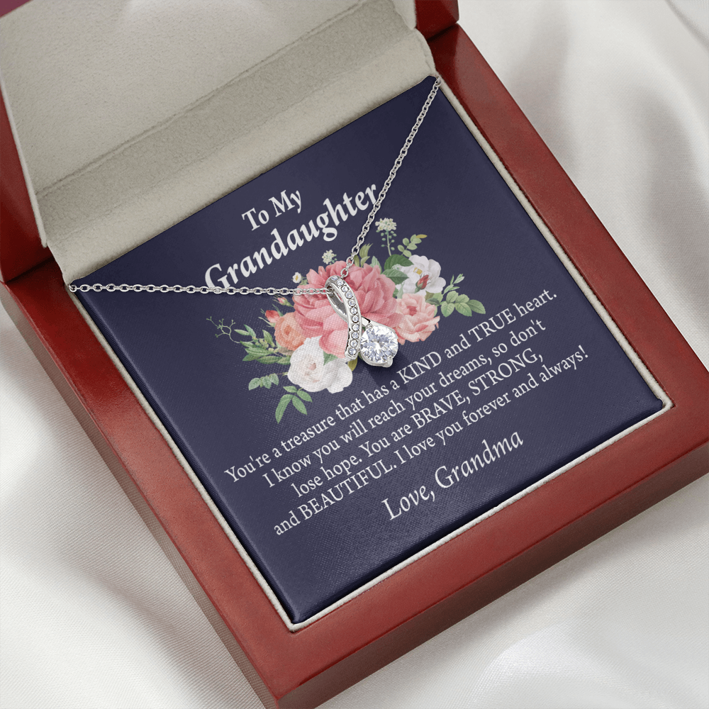 To My Granddaughter You're a Treasure Alluring Ribbon Necklace Message Card-Express Your Love Gifts