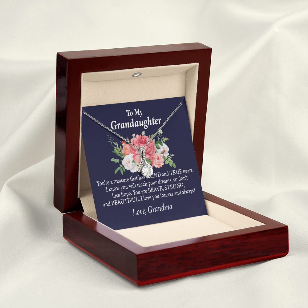 To My Granddaughter You're a Treasure Alluring Ribbon Necklace Message Card-Express Your Love Gifts