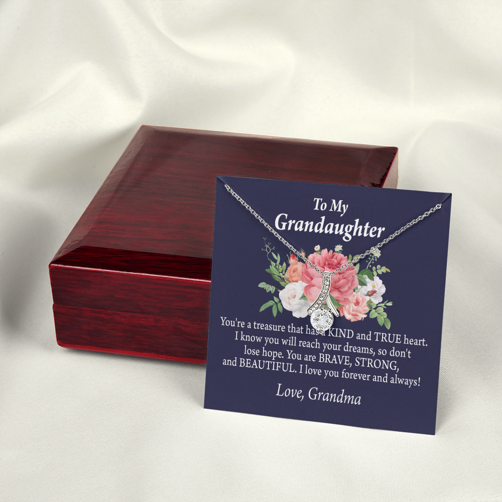 To My Granddaughter You're a Treasure Alluring Ribbon Necklace Message Card-Express Your Love Gifts