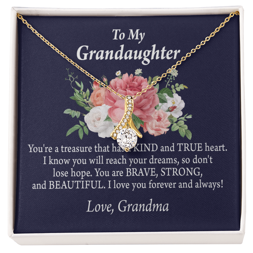 To My Granddaughter You're a Treasure Alluring Ribbon Necklace Message Card-Express Your Love Gifts