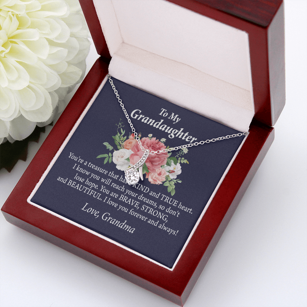 To My Granddaughter You're a Treasure Alluring Ribbon Necklace Message Card-Express Your Love Gifts