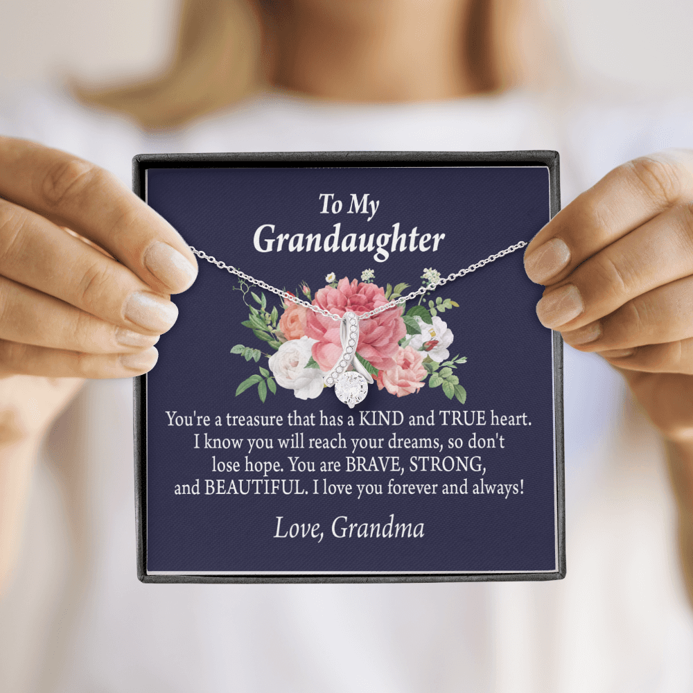 To My Granddaughter You're a Treasure Alluring Ribbon Necklace Message Card-Express Your Love Gifts