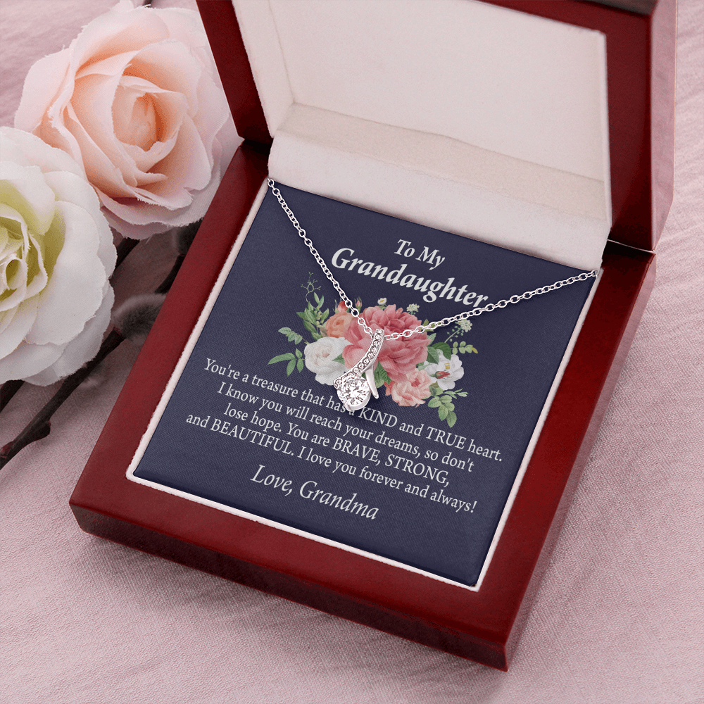 To My Granddaughter You're a Treasure Alluring Ribbon Necklace Message Card-Express Your Love Gifts