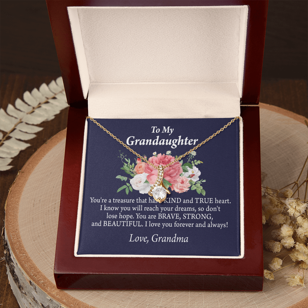 To My Granddaughter You're a Treasure Alluring Ribbon Necklace Message Card-Express Your Love Gifts