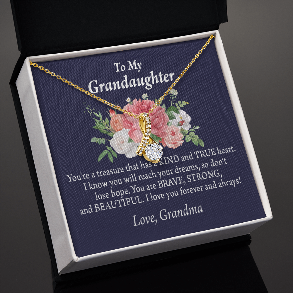 To My Granddaughter You're a Treasure Alluring Ribbon Necklace Message Card-Express Your Love Gifts