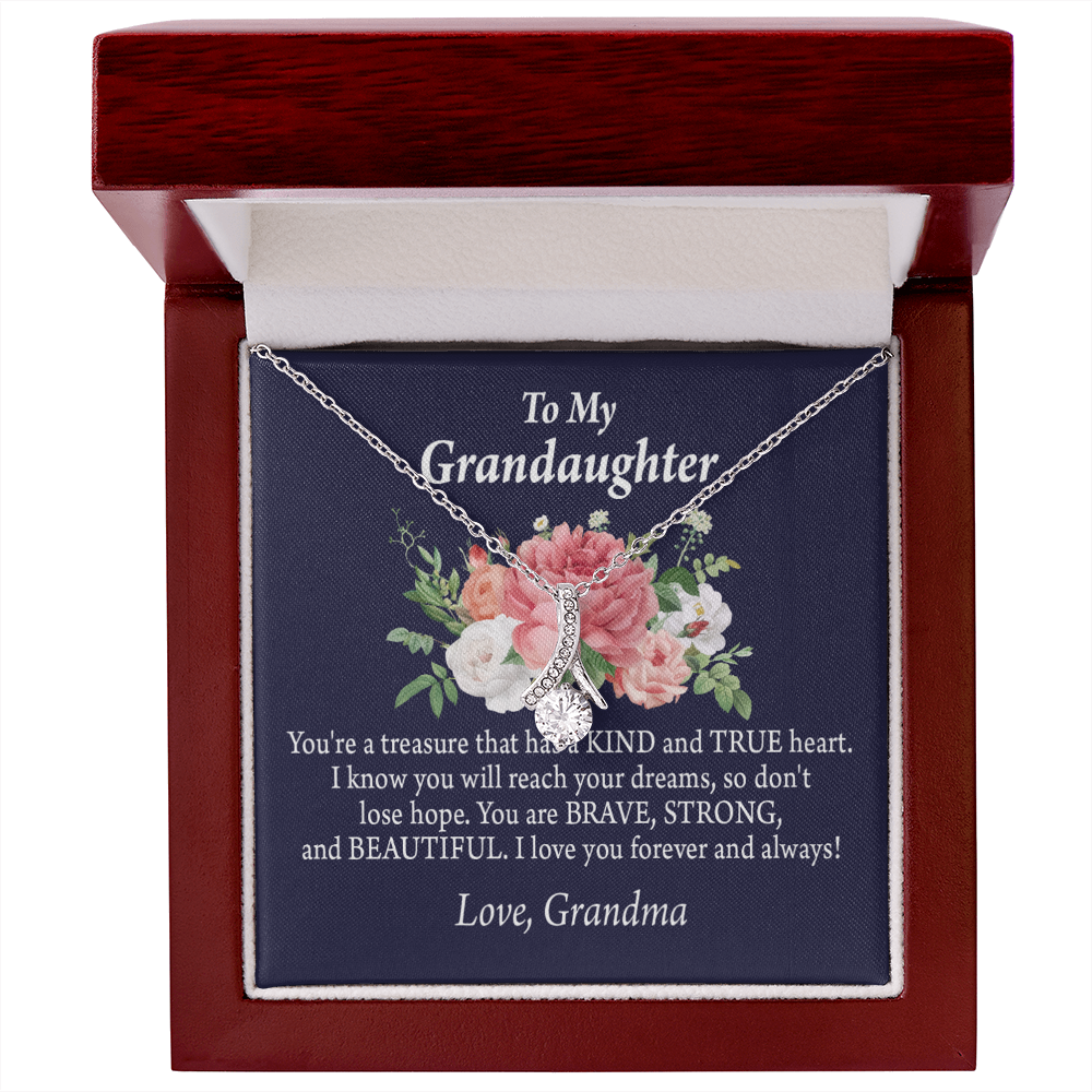 To My Granddaughter You're a Treasure Alluring Ribbon Necklace Message Card-Express Your Love Gifts