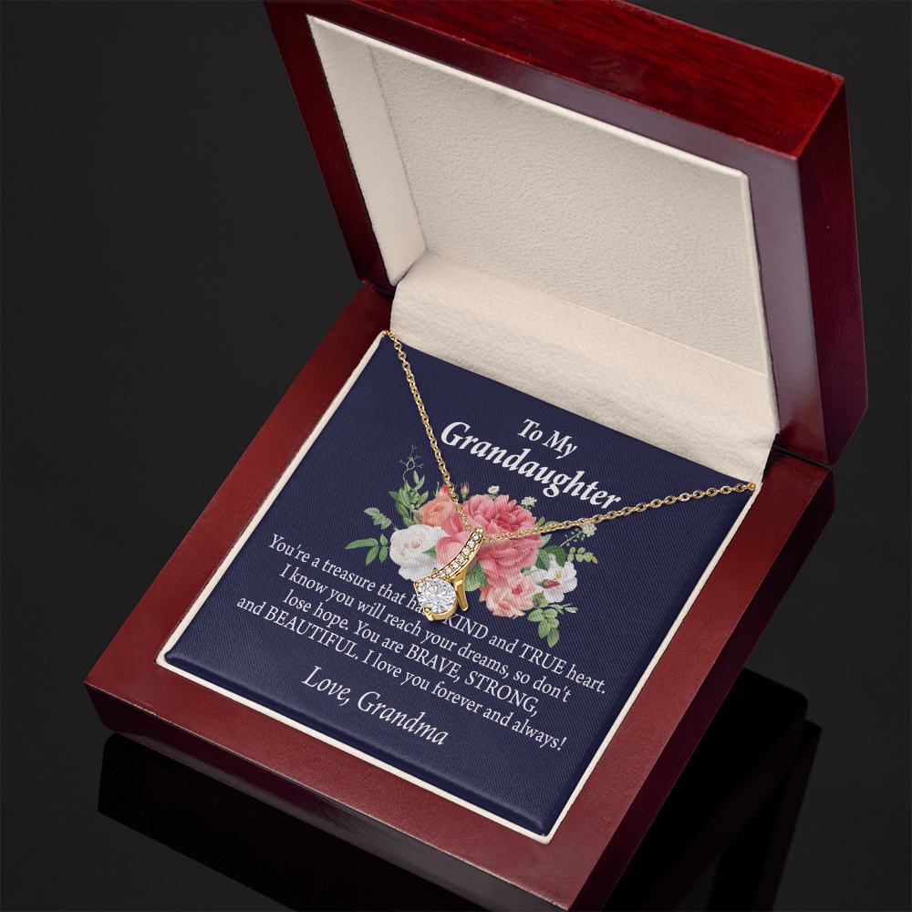 To My Granddaughter You're a Treasure Alluring Ribbon Necklace Message Card-Express Your Love Gifts