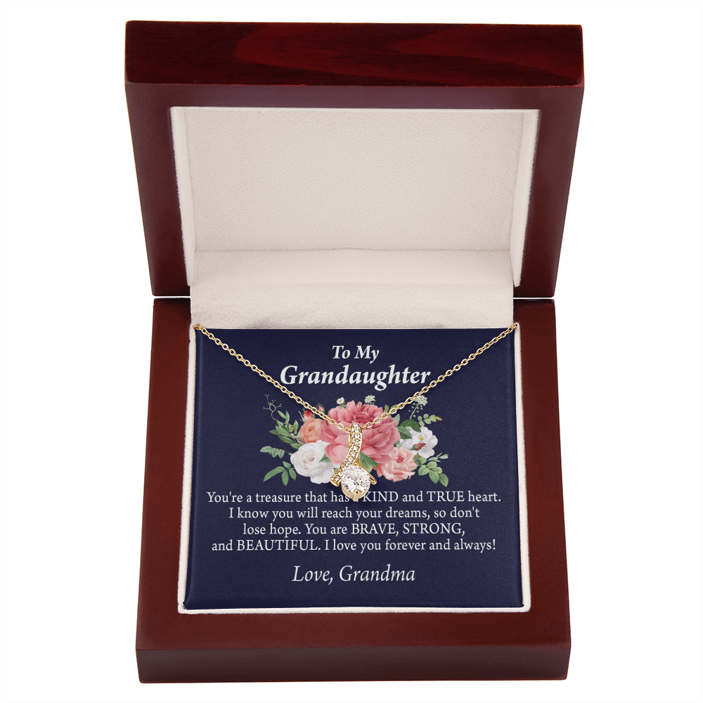To My Granddaughter You're a Treasure Alluring Ribbon Necklace Message Card-Express Your Love Gifts