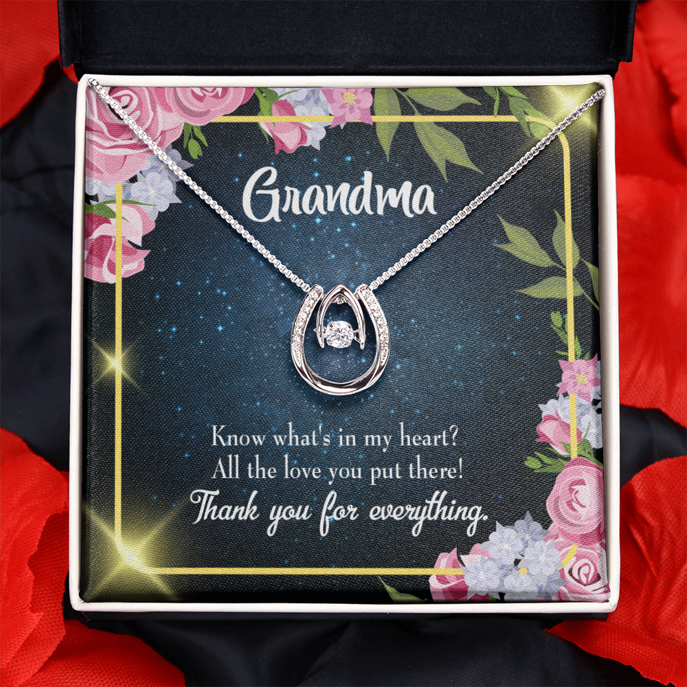To My Grandma All The Love Lucky Horseshoe Necklace Message Card 14k w CZ Crystals-Express Your Love Gifts