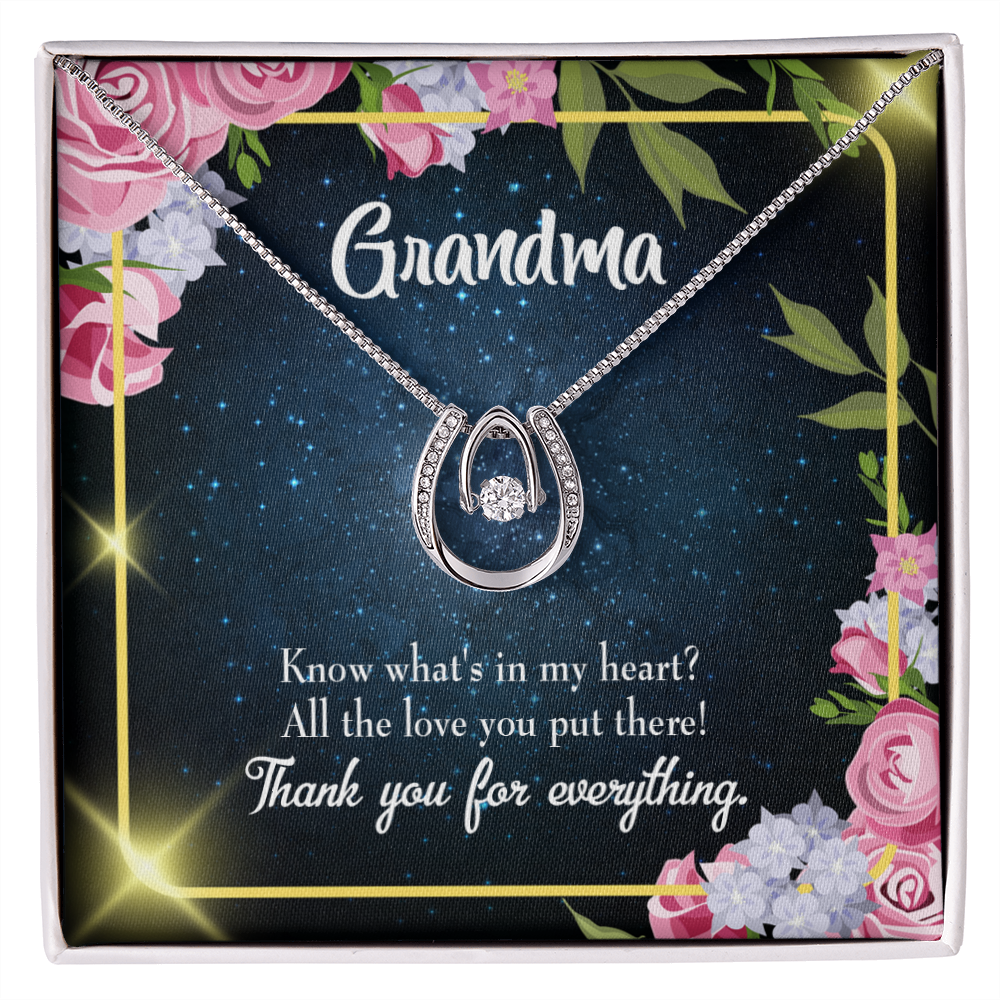 To My Grandma All The Love Lucky Horseshoe Necklace Message Card 14k w CZ Crystals-Express Your Love Gifts