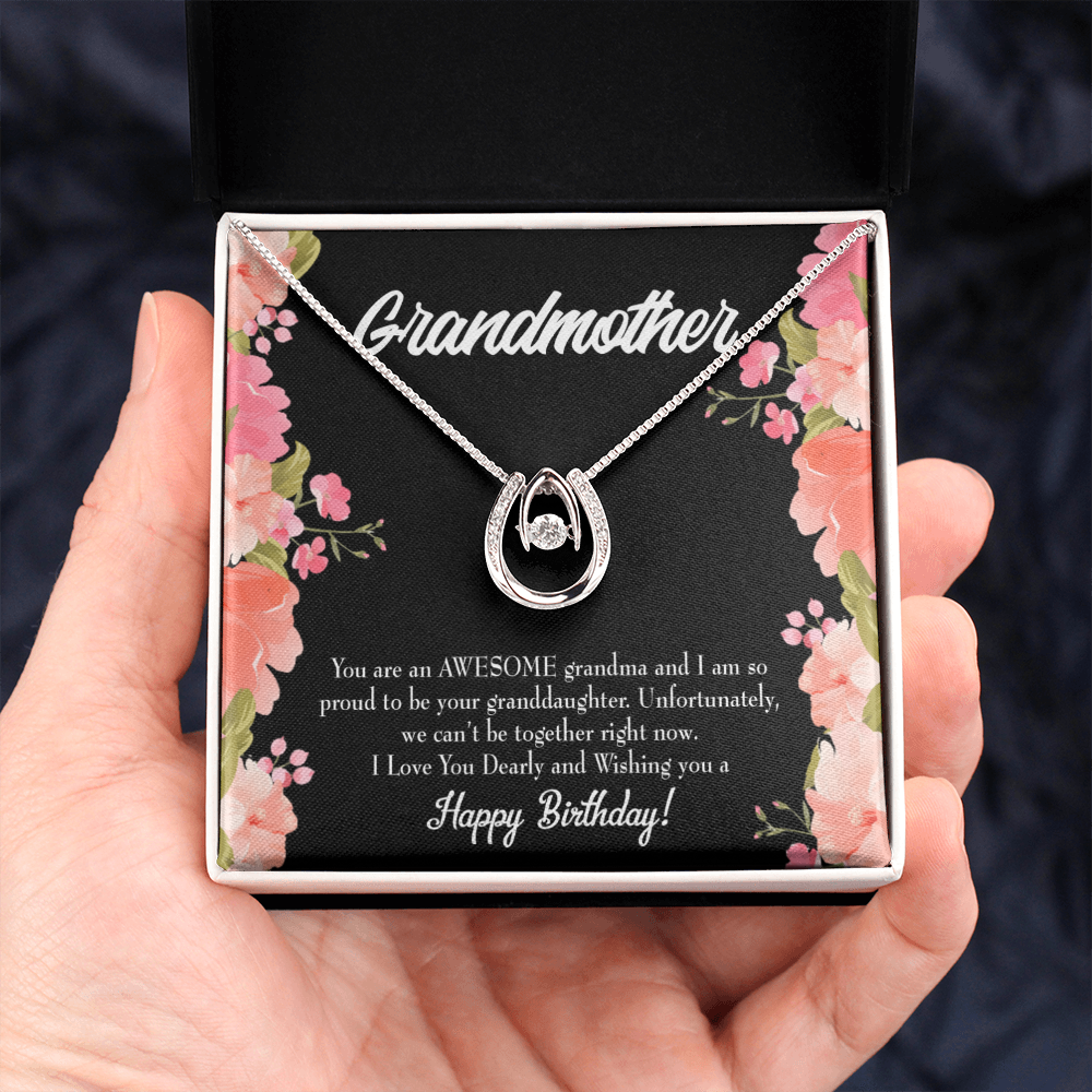 To My Grandma Awesome Grandma Birthday Message Lucky Horseshoe Necklace Message Card 14k w CZ Crystals-Express Your Love Gifts