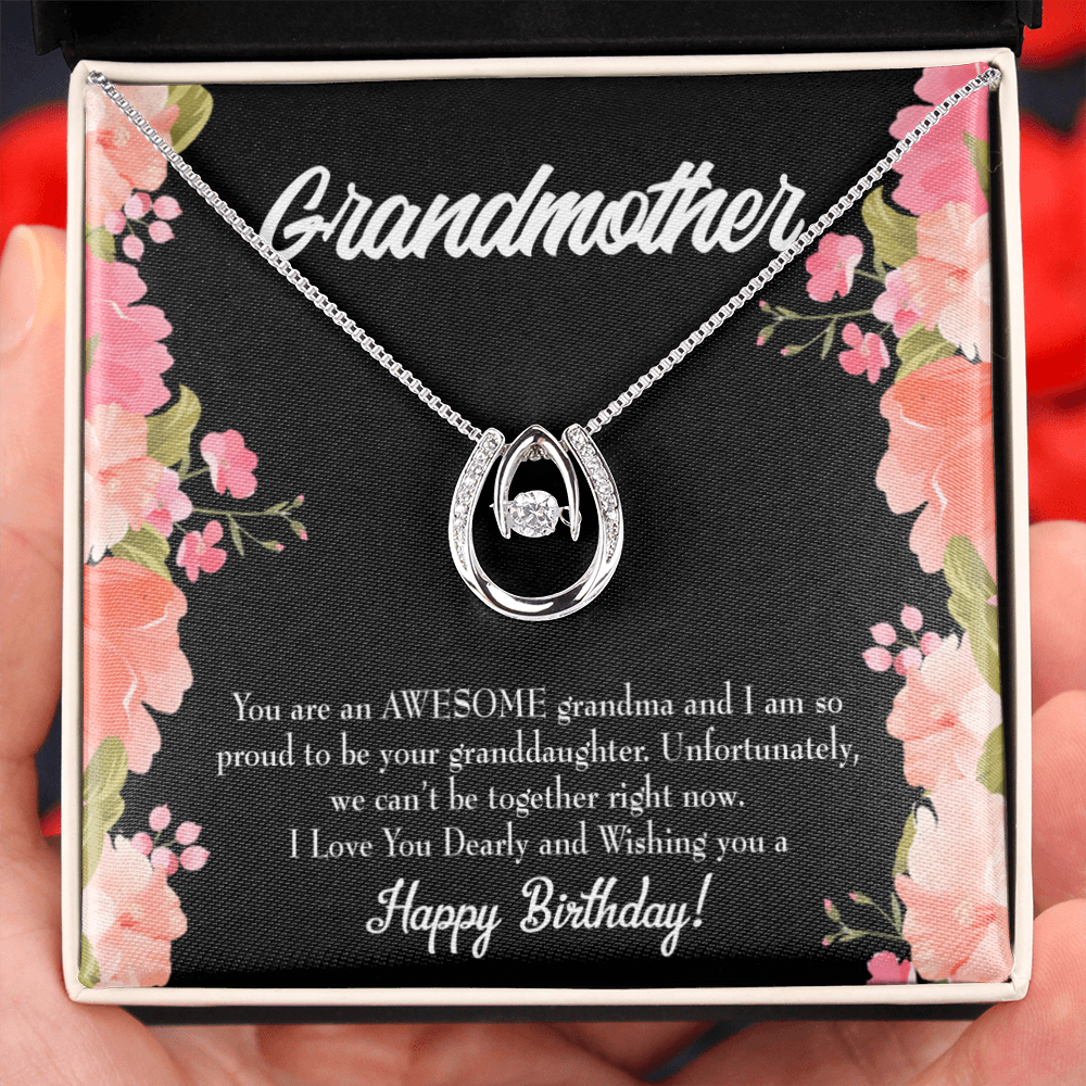 To My Grandma Awesome Grandma Birthday Message Lucky Horseshoe Necklace Message Card 14k w CZ Crystals-Express Your Love Gifts