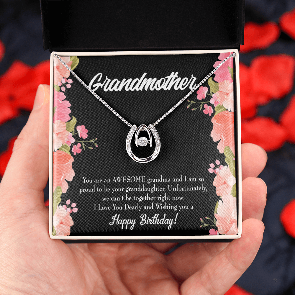 To My Grandma Awesome Grandma Birthday Message Lucky Horseshoe Necklace Message Card 14k w CZ Crystals-Express Your Love Gifts