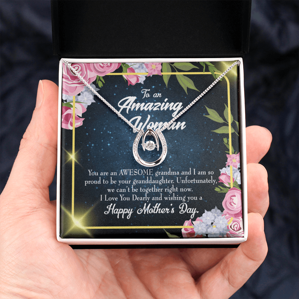 To My Grandma Awesome Grandma Lucky Horseshoe Necklace Message Card 14k w CZ Crystals-Express Your Love Gifts