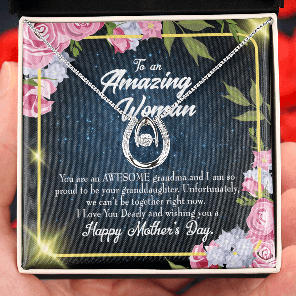 To My Grandma Awesome Grandma Lucky Horseshoe Necklace Message Card 14k w CZ Crystals-Express Your Love Gifts