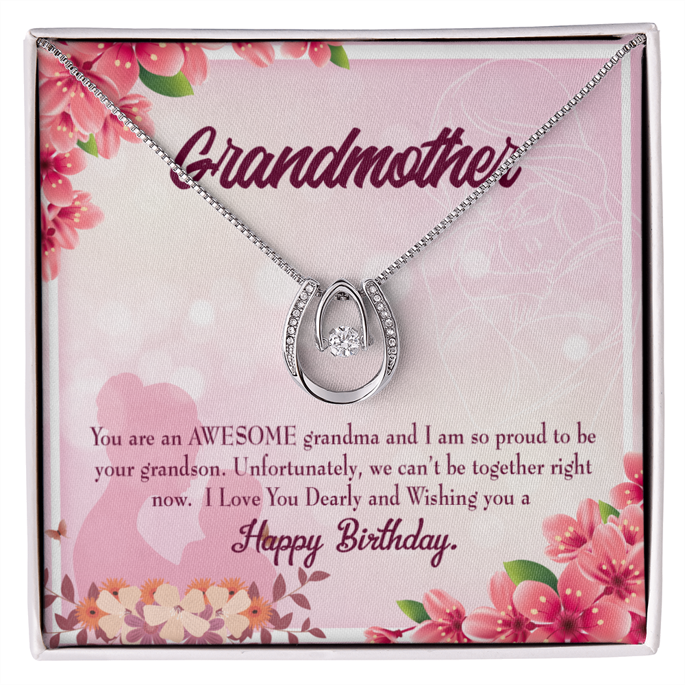 To My Grandma Awesome Grandma Pink Lucky Horseshoe Necklace Message Card 14k w CZ Crystals-Express Your Love Gifts