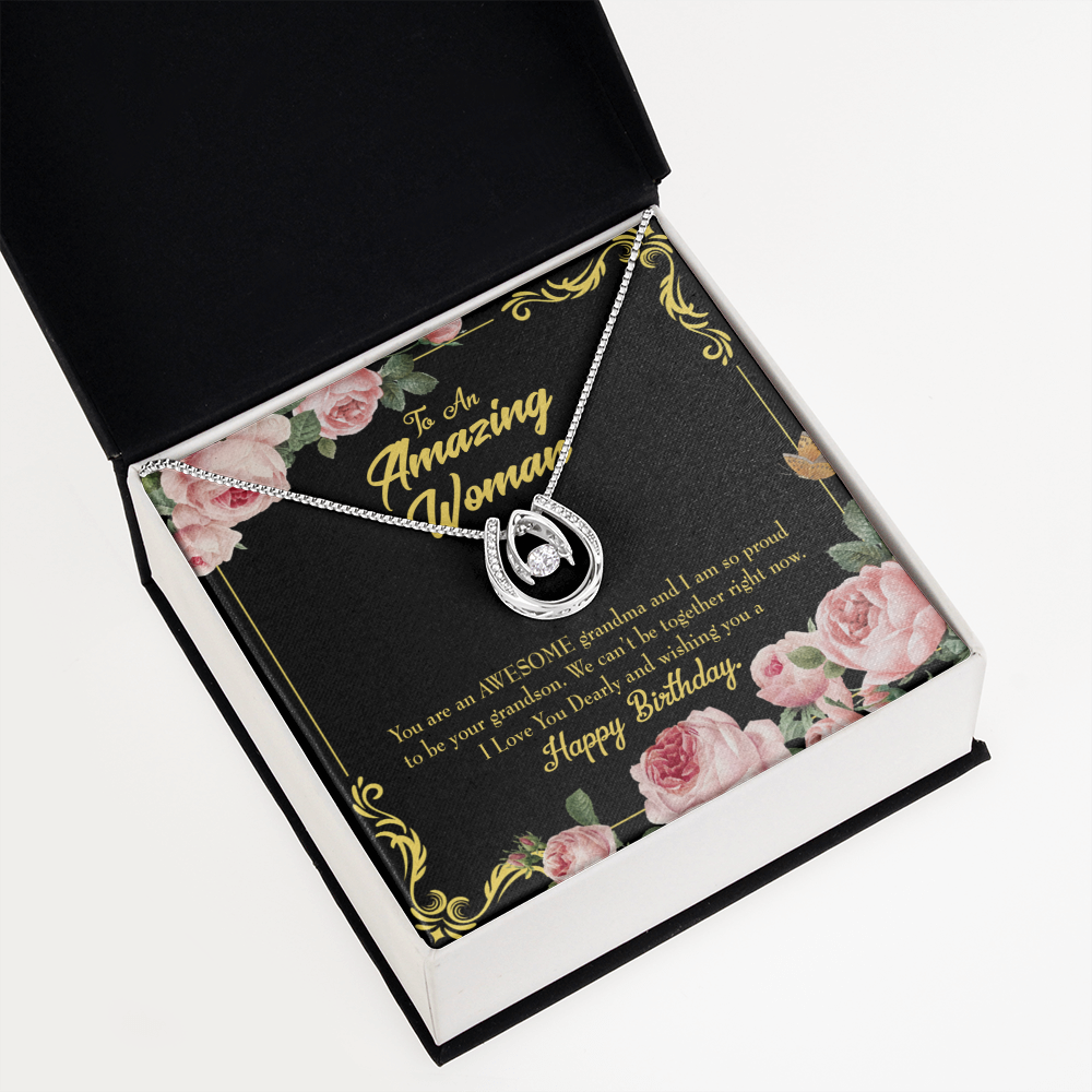 To My Grandma Birthday Message Awesome Grandma Lucky Horseshoe Necklace Message Card 14k w CZ Crystals-Express Your Love Gifts