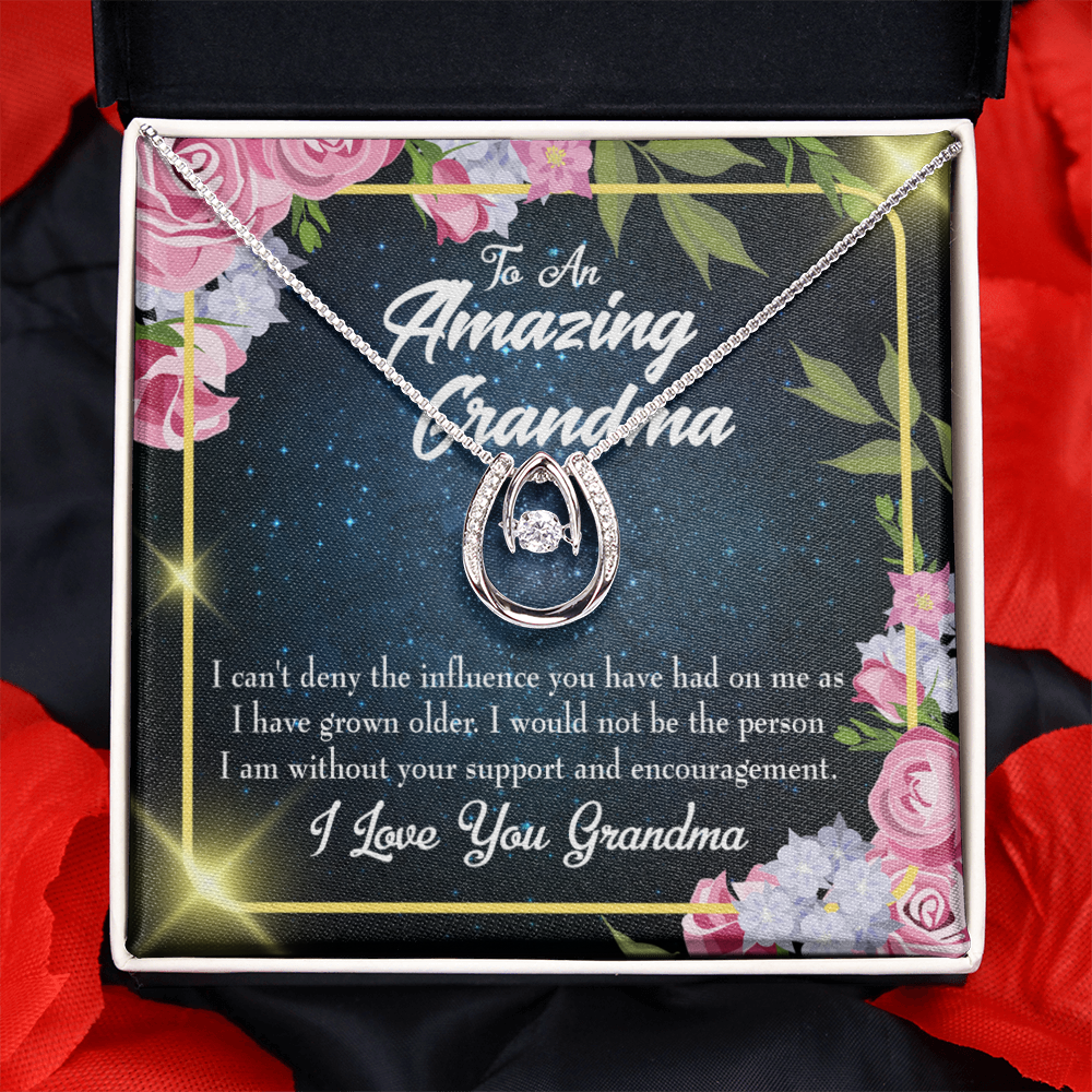 To My Grandma Love Lucky Horseshoe Necklace Message Card 14k w CZ Crystals-Express Your Love Gifts