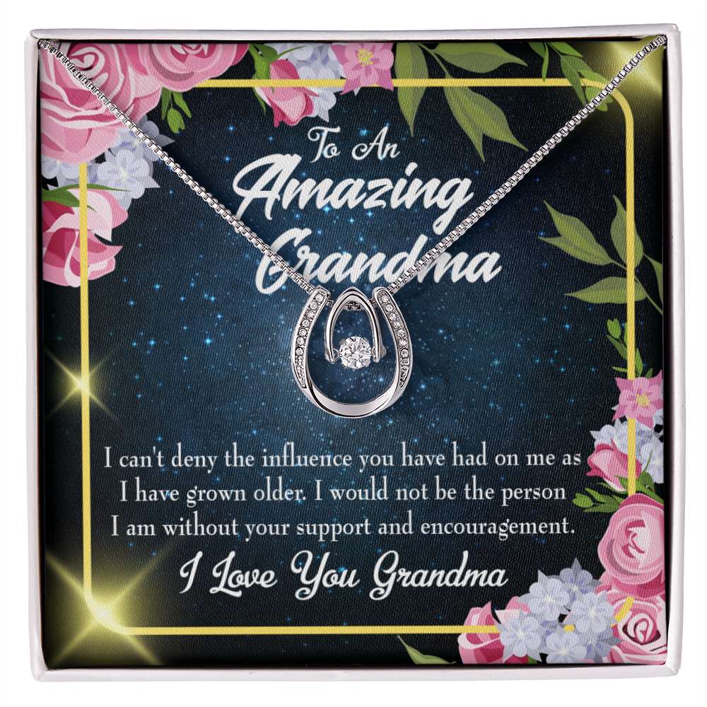 To My Grandma Love Lucky Horseshoe Necklace Message Card 14k w CZ Crystals-Express Your Love Gifts