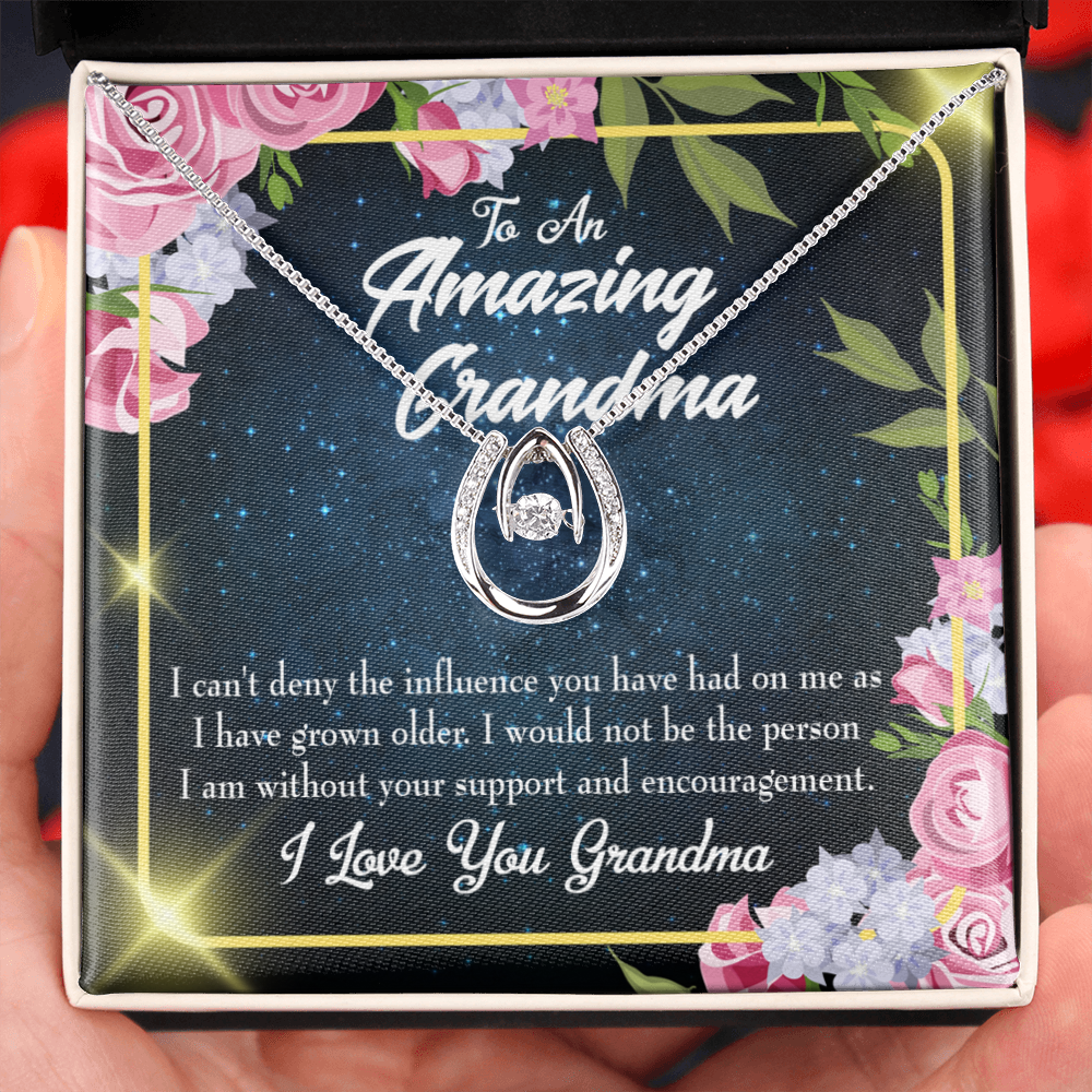 To My Grandma Love Lucky Horseshoe Necklace Message Card 14k w CZ Crystals-Express Your Love Gifts