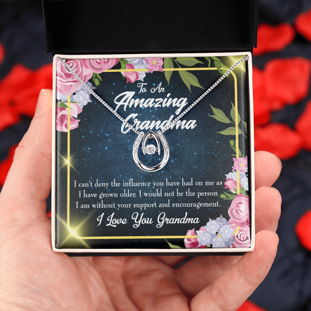 To My Grandma Love Lucky Horseshoe Necklace Message Card 14k w CZ Crystals-Express Your Love Gifts