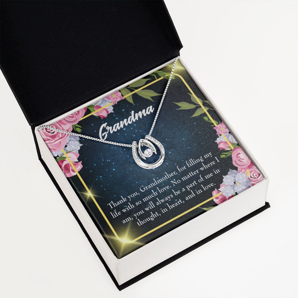 To My Grandma Part of Me Lucky Horseshoe Necklace Message Card 14k w CZ Crystals-Express Your Love Gifts