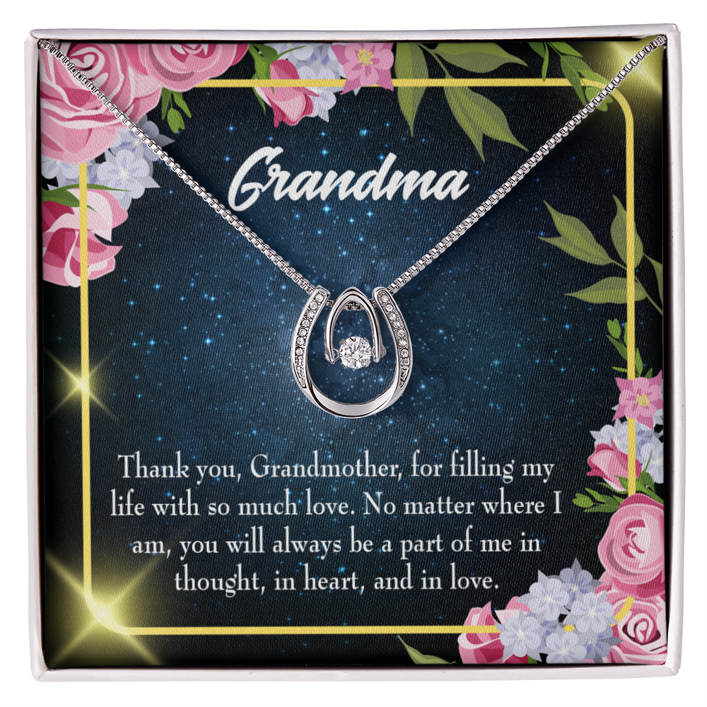 To My Grandma Part of Me Lucky Horseshoe Necklace Message Card 14k w CZ Crystals-Express Your Love Gifts