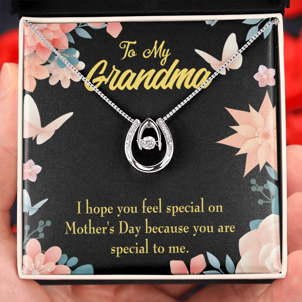 To My Grandma Special Lucky Horseshoe Necklace Message Card 14k w CZ Crystals-Express Your Love Gifts