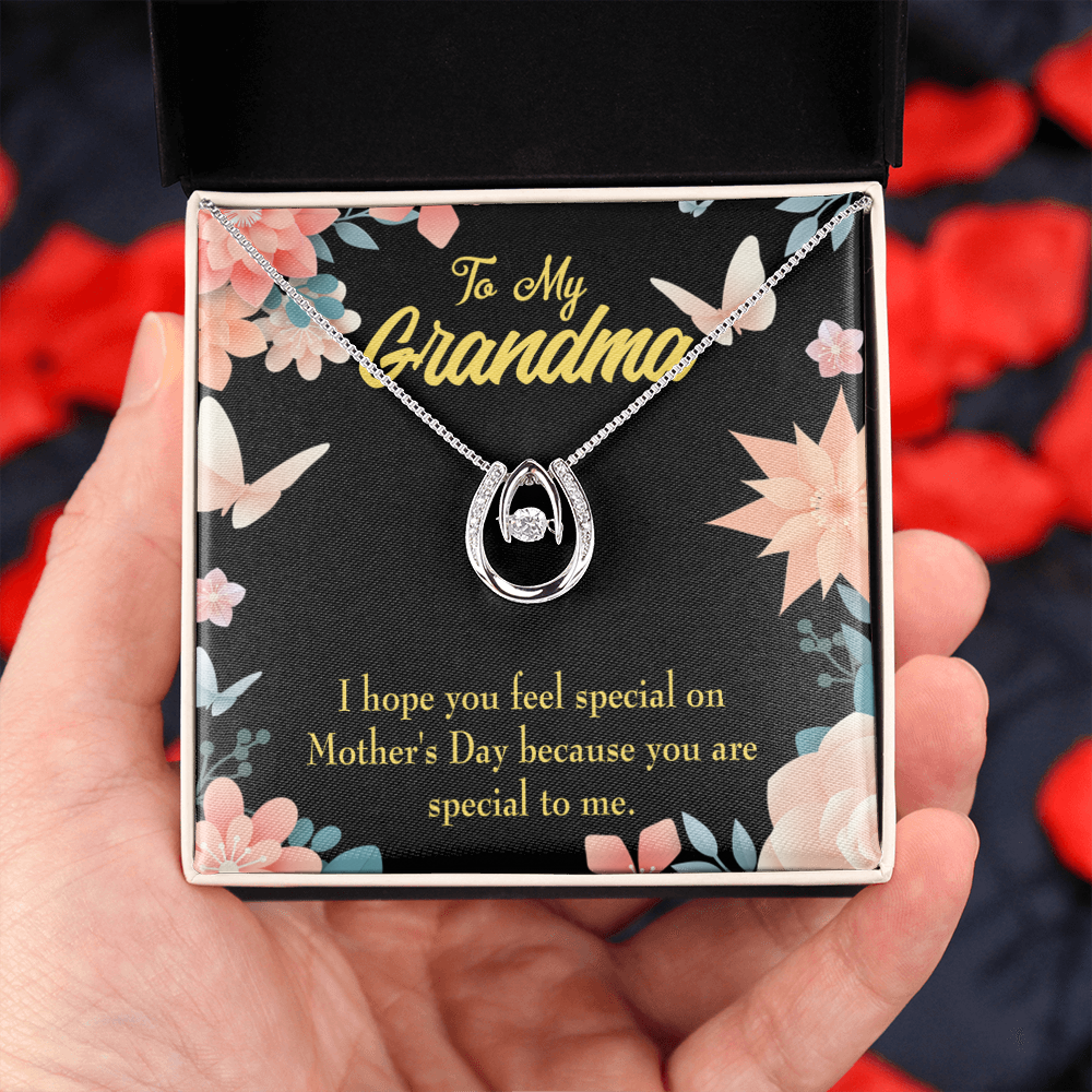 To My Grandma Special Lucky Horseshoe Necklace Message Card 14k w CZ Crystals-Express Your Love Gifts